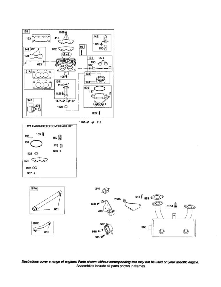 Carburetor/Muffler Diagram and Parts List for 44K700 0026-0124 Briggs and Stratton Engine